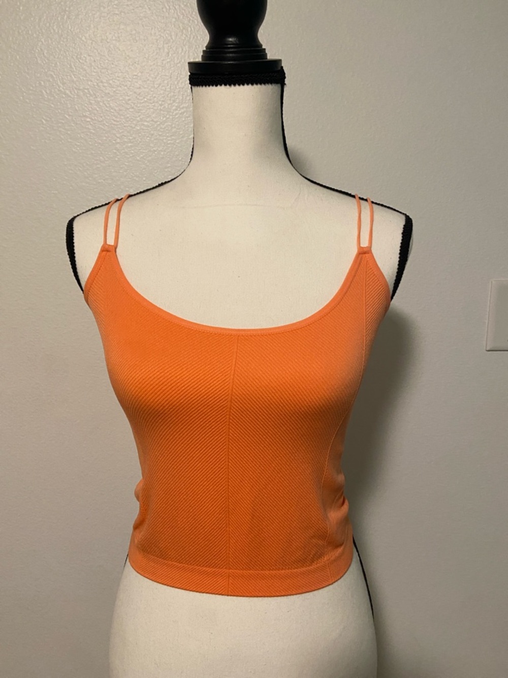 Double-Strap Ribbed Tank Top in Bright Orange